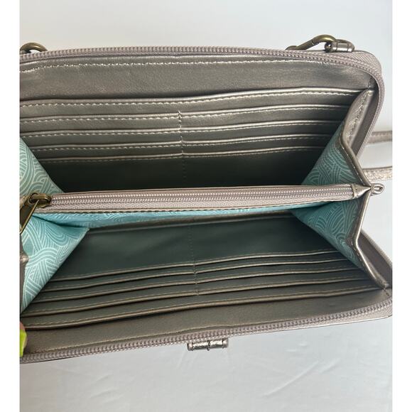 The Sak Leather Iris 3 in 1 Metallic Gold Crossbody Clutch Zip Around Wallet Bag - Picture 6 of 12